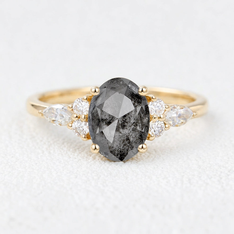 Isadora’s Guard | 1CT Vintage Oval Salt & Pepper Diamond Mixed Engagement Ring