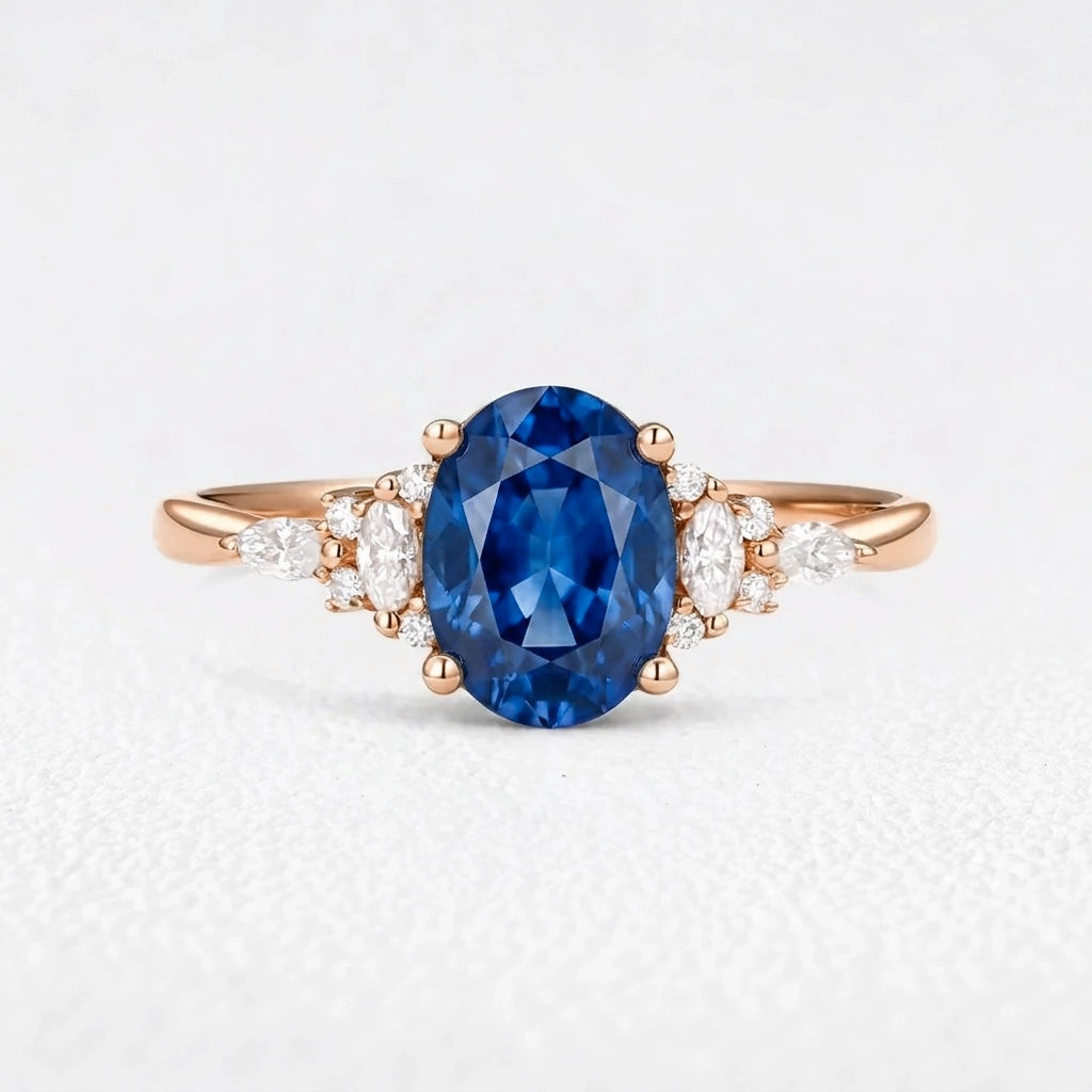 Alexandria‘s Coronet | 1.5CT Classic Oval Blue Sapphire Engagement Ring