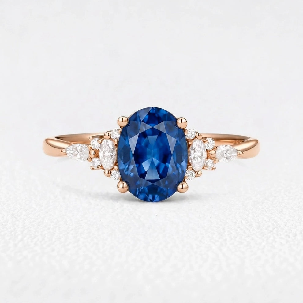 Alexandria‘s Coronet | 1.5CT Classic Oval Blue Sapphire Engagement Ring