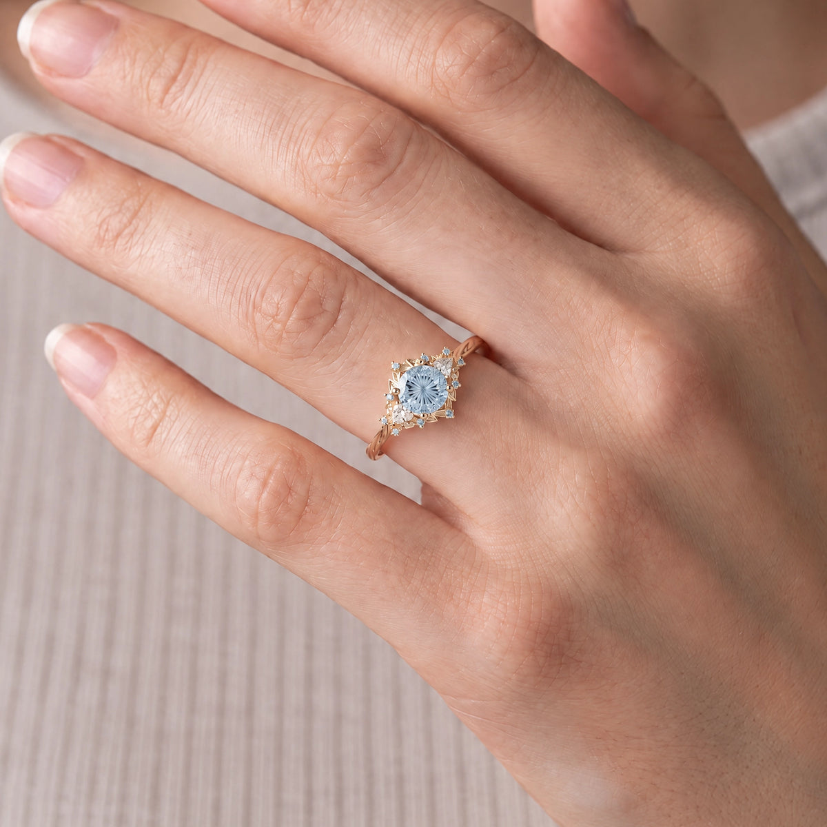 Galatea’s Gossamer | Fantasy-Cut Round Aquamarine Filigree Engagement Ring
