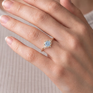 Galatea’s Gossamer | Fantasy-Cut Round Aquamarine Filigree Engagement Ring