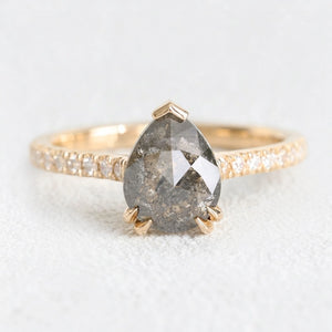 Astrid’s Stardust | 2CT Pear Cut Salt & Pepper Diamond Pavé Engagement Ring
