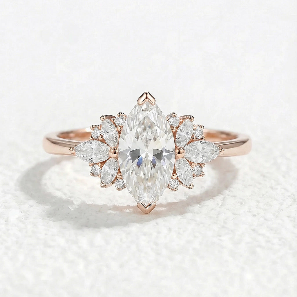 Graceful Marquise Cut Moissanite Ring-Aro - GemsMagic.