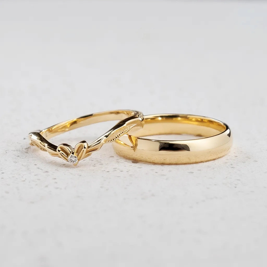 Harmony Duet | Curved Diamond & Classic Band Couple Wedding Set.