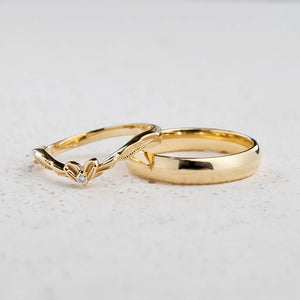 Harmony Duet | Curved Diamond & Classic Band Couple Wedding Set.