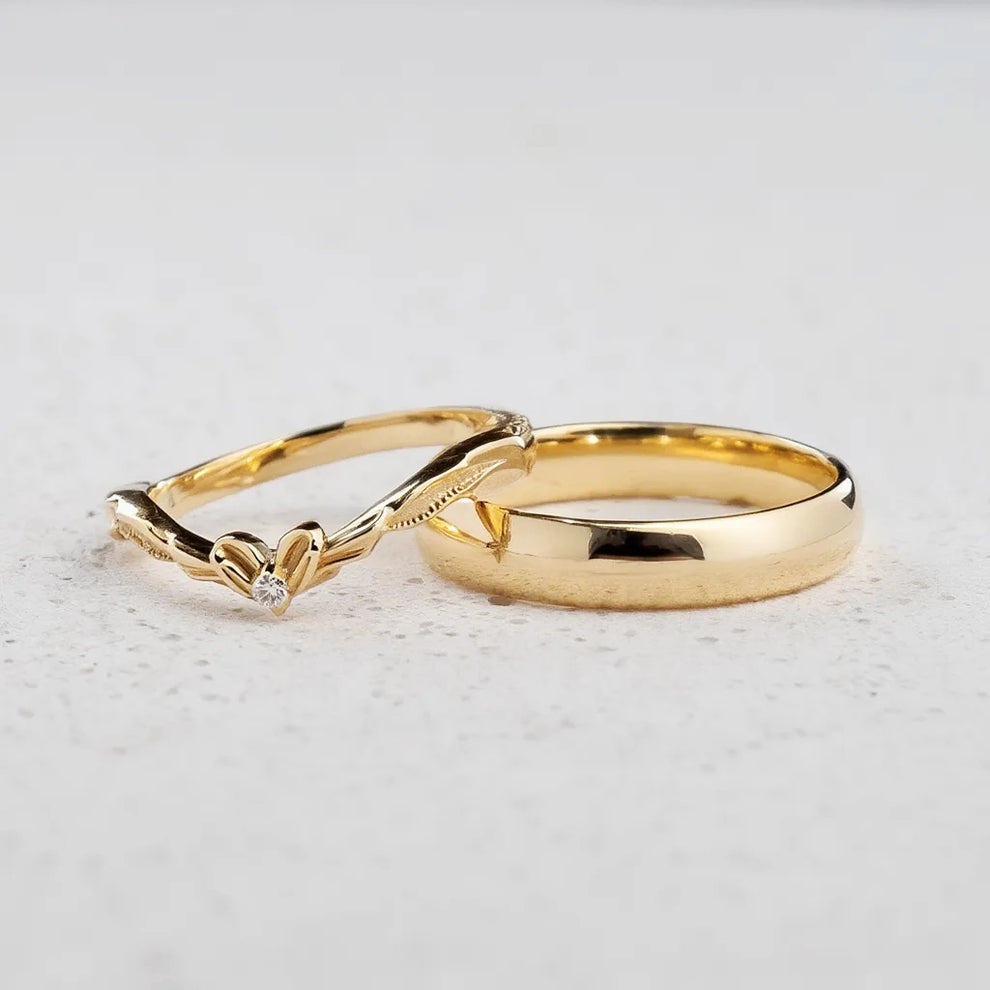 Harmony Duet | Curved Diamond & Classic Band Couple Wedding Set.