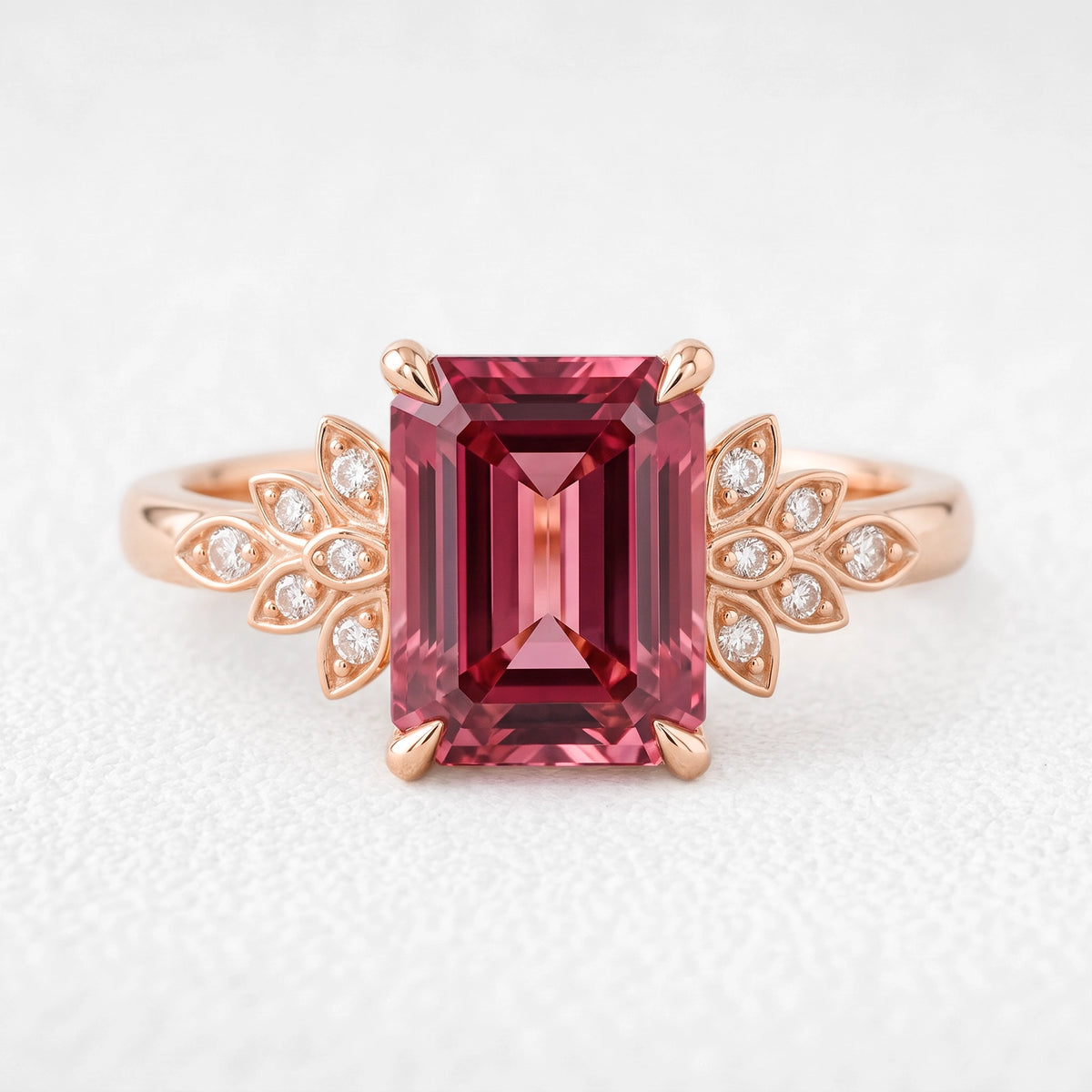 Juliet’s Crimson | 3CT Emerald Cut Ruby Engagement Ring
