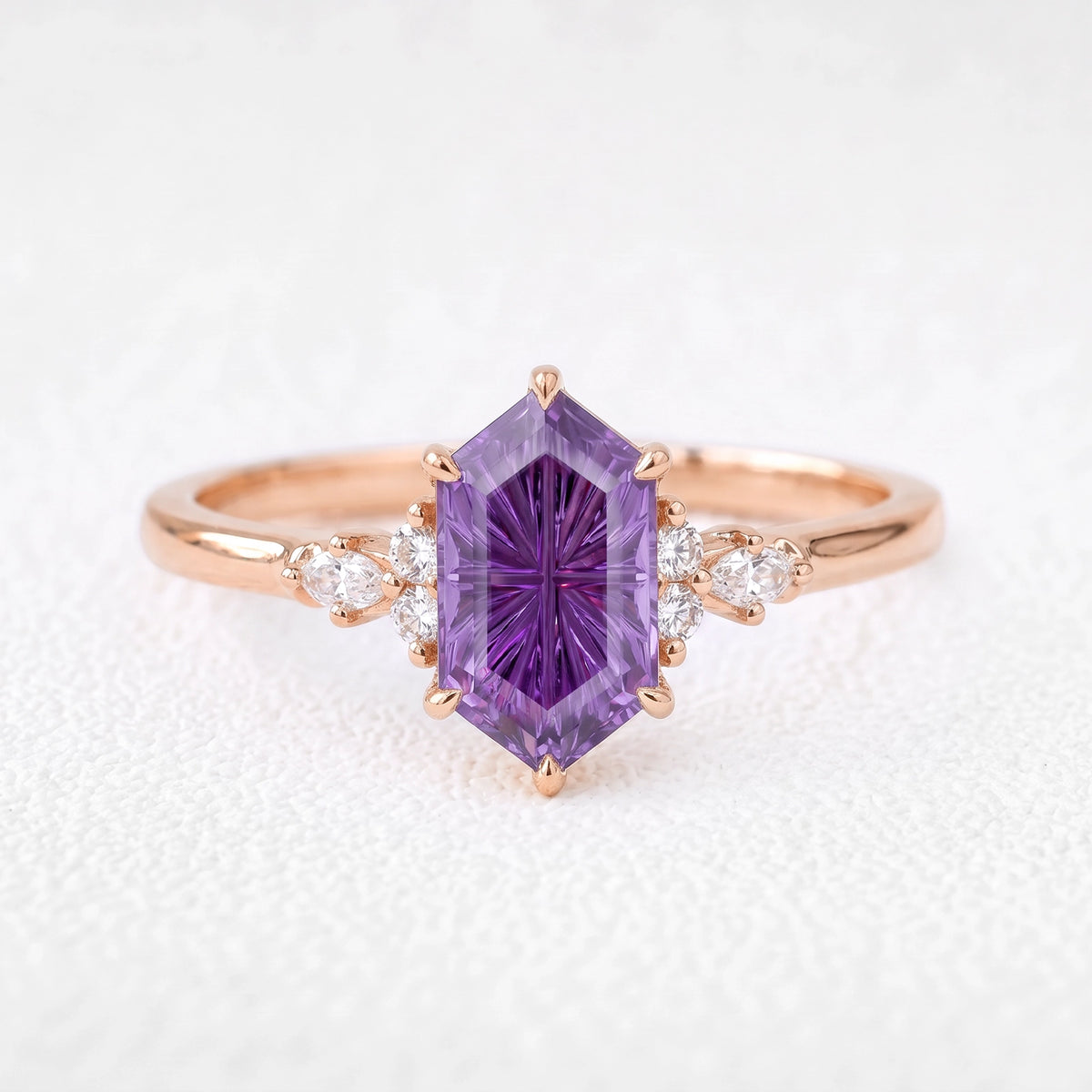 Eleanor’s Velvet | Hexagon Fantasy-Cut Amethyst Cluster Engagement Ring