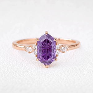 Eleanor’s Velvet | Hexagon Fantasy-Cut Amethyst Cluster Engagement Ring