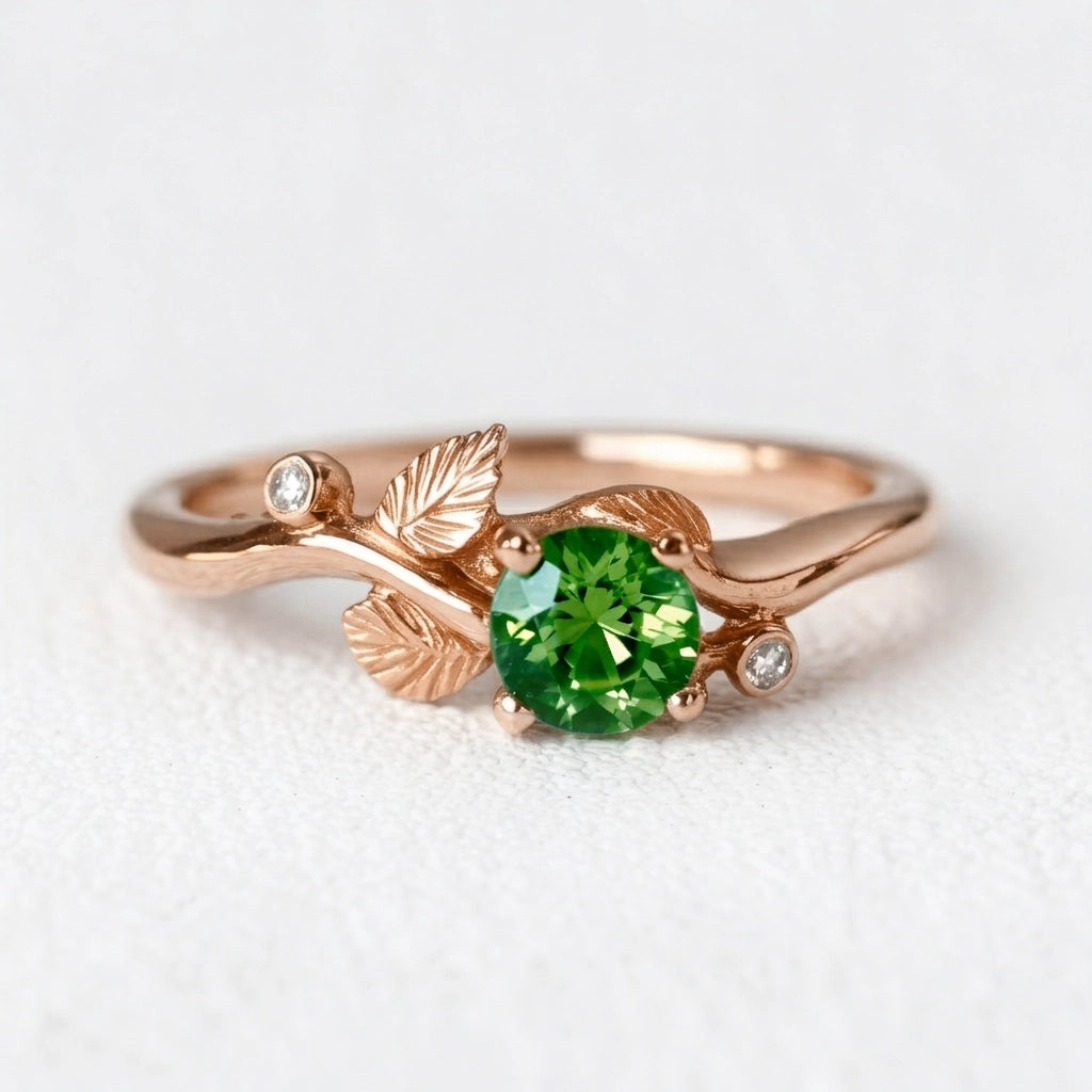 Ariadne’s Twine | Round Natural Emerald & Organic Vine Ring.