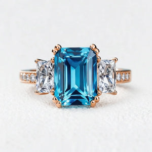 Cleo's Breeze | 3CT Sea Blue Baguette Solitaire Statement Ring