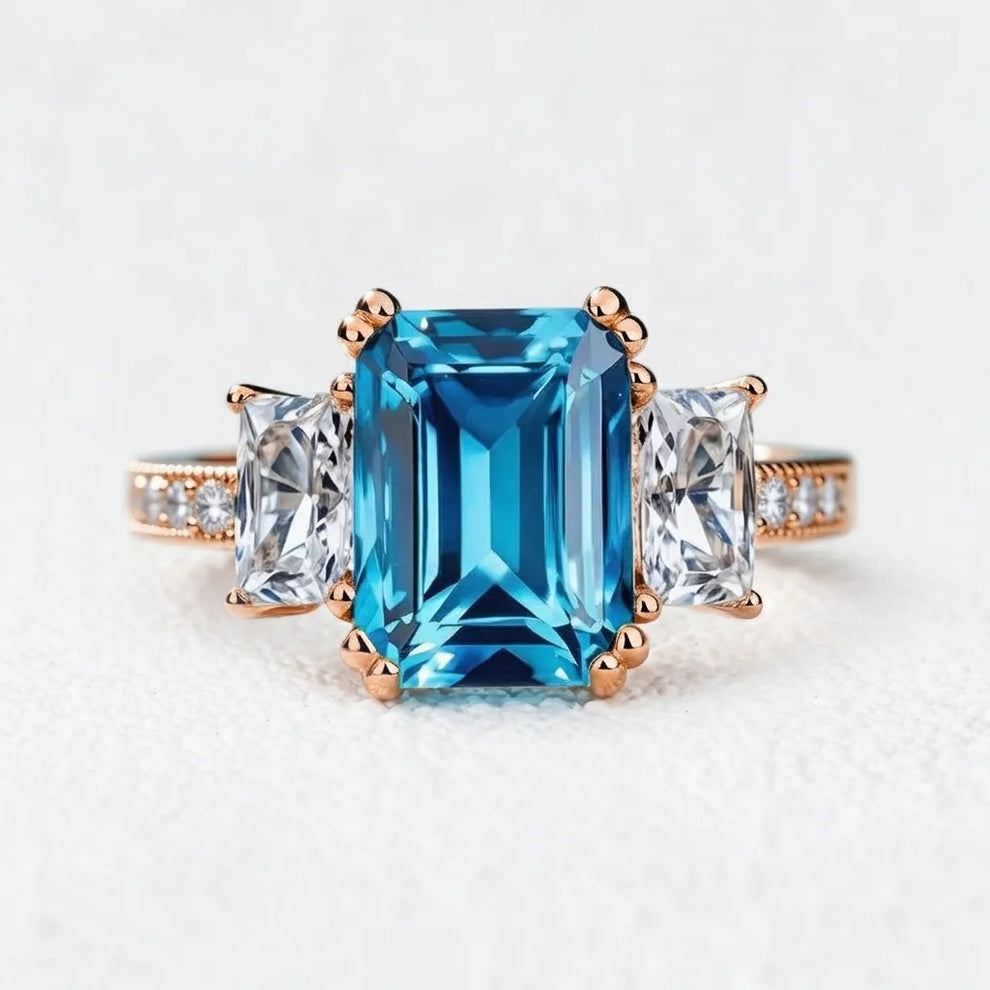 Cleo's Breeze | 3CT Sea Blue Baguette Sapphire Solitaire Statement Ring