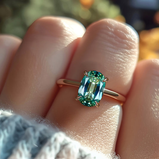Juliana 2CT Oval Cut Green Moissanite Ring