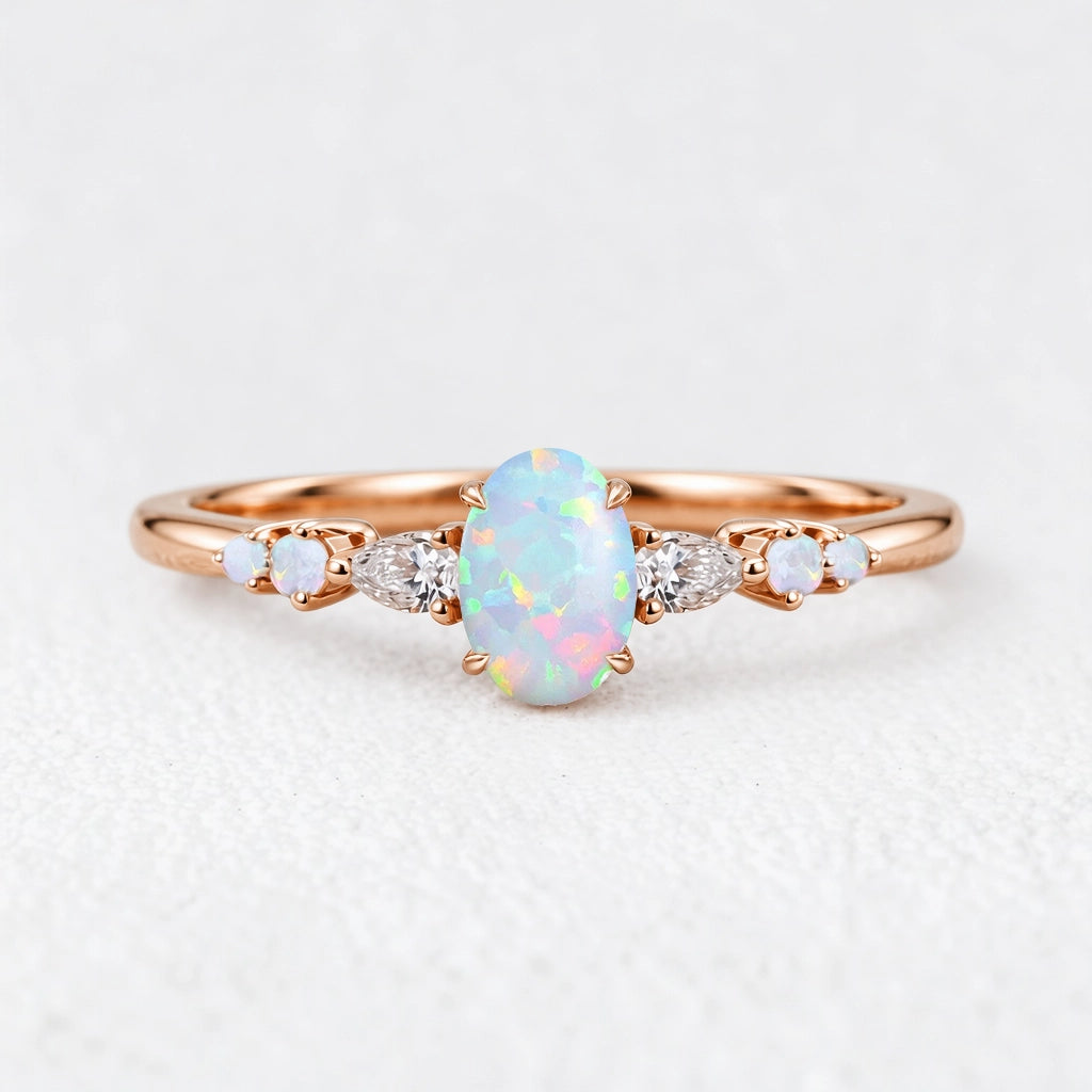 Elara’s Horizon | Oval Opal & Moissanite Engagement Ring