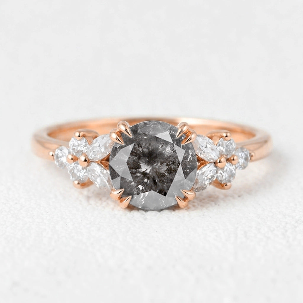 Isadora’s Bloom | 1CT Vintage Round Salt & Pepper Diamond Cluster Engagement Ring