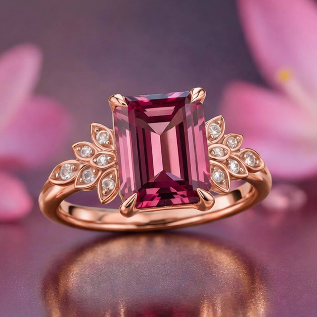 Juliet‘s Charm | 3CT Emerald Cut Pink Gemstone Ring.