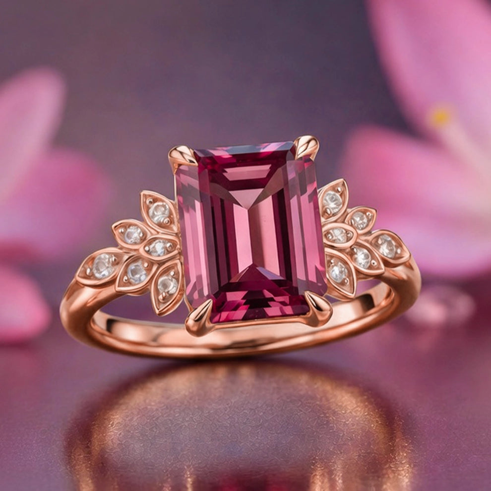 Juliet‘s Charm | 3CT Emerald Cut Pink Gemstone Ring.