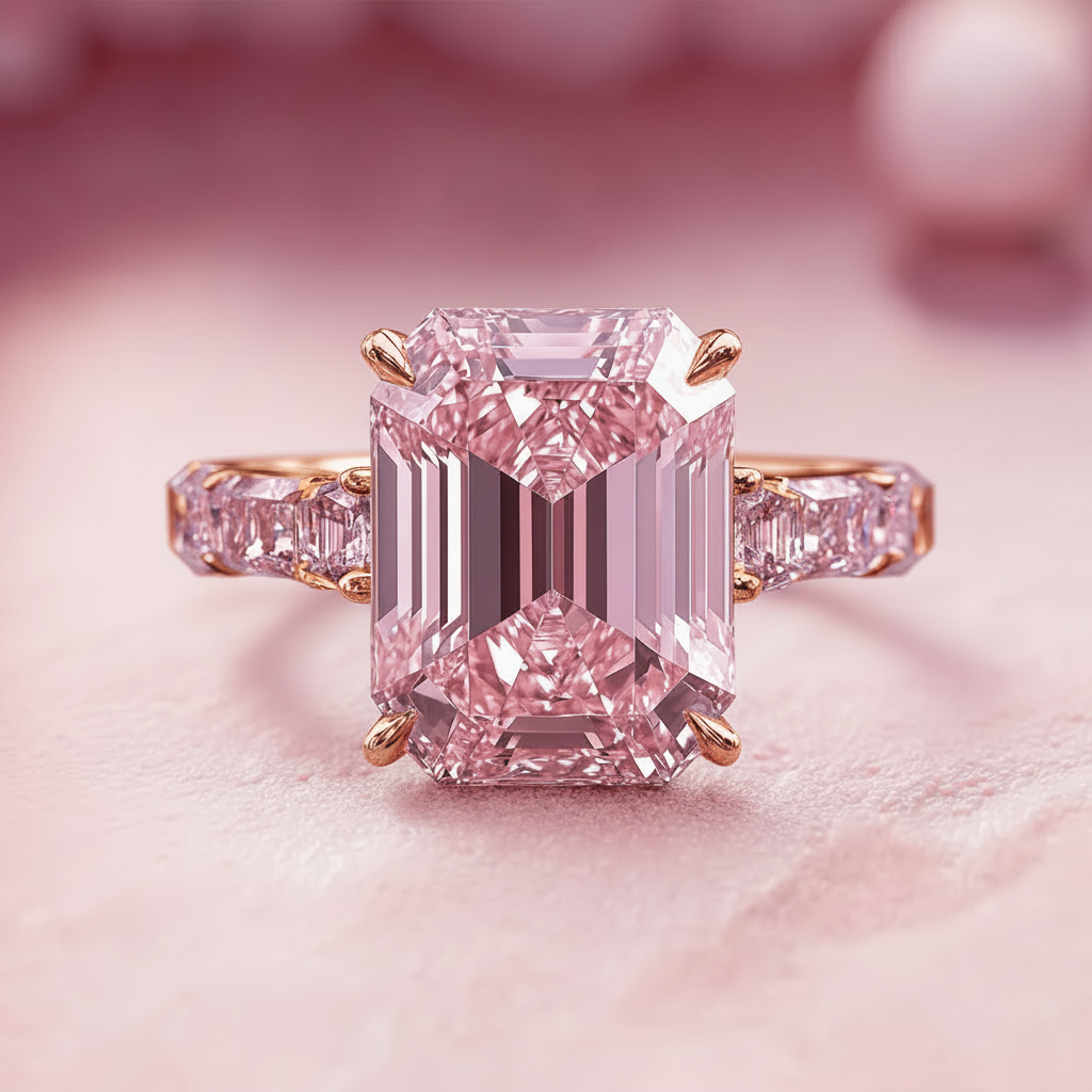 Elara’s Devotion | 3CT Emerald Cut Pink Sapphire Solitaire Engagement Ring