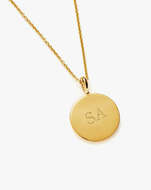 18K Gold Plated Vermeil Engravable Round Necklace.