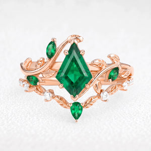 Daphne’s Vine | Kite Cut Emerald Foliage Bridal Duo