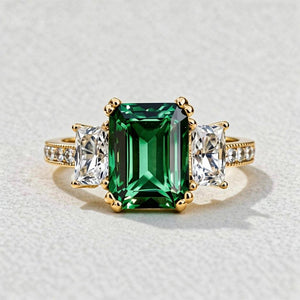 Cleo's Regal | 3CT Baguette Emerald Solitaire Statement Ring.