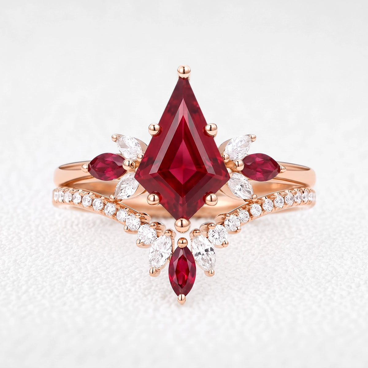 Titania’s Poppy | Vintage Kite-Cut Ruby Chevron  Bridal Set 2pcs