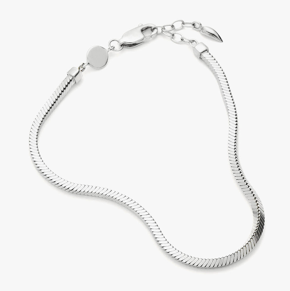 White Gold Plated Silver Square Snake Chain Bracelet.