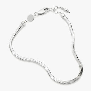 White Gold Plated Silver Square Snake Chain Bracelet.