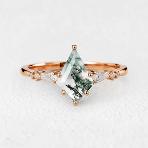 Isadora’s Gilded | Classic Kite Moss Agate Engagement Ring