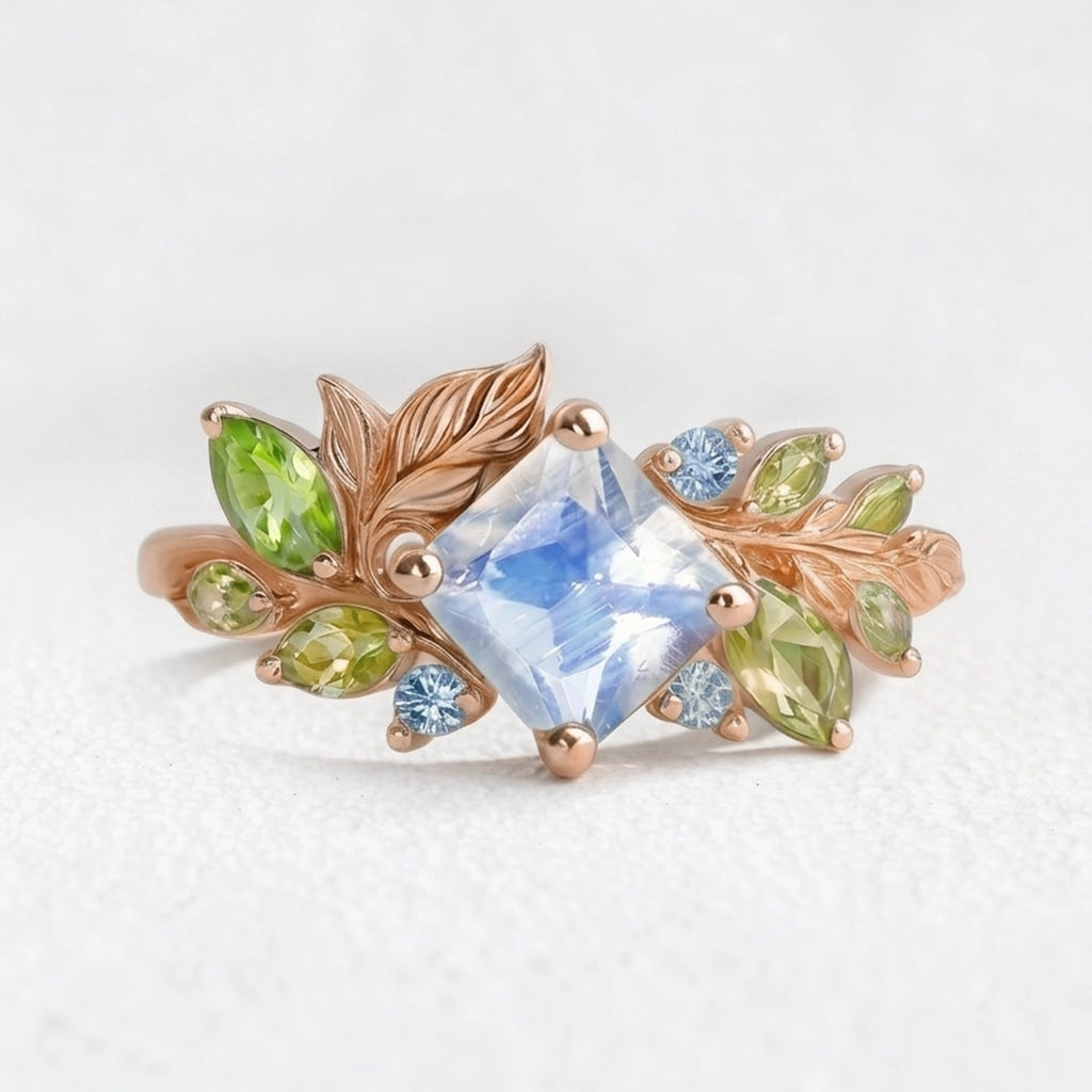 Lydia’s Bloom | Square Moonstone Vine Engagement Ring