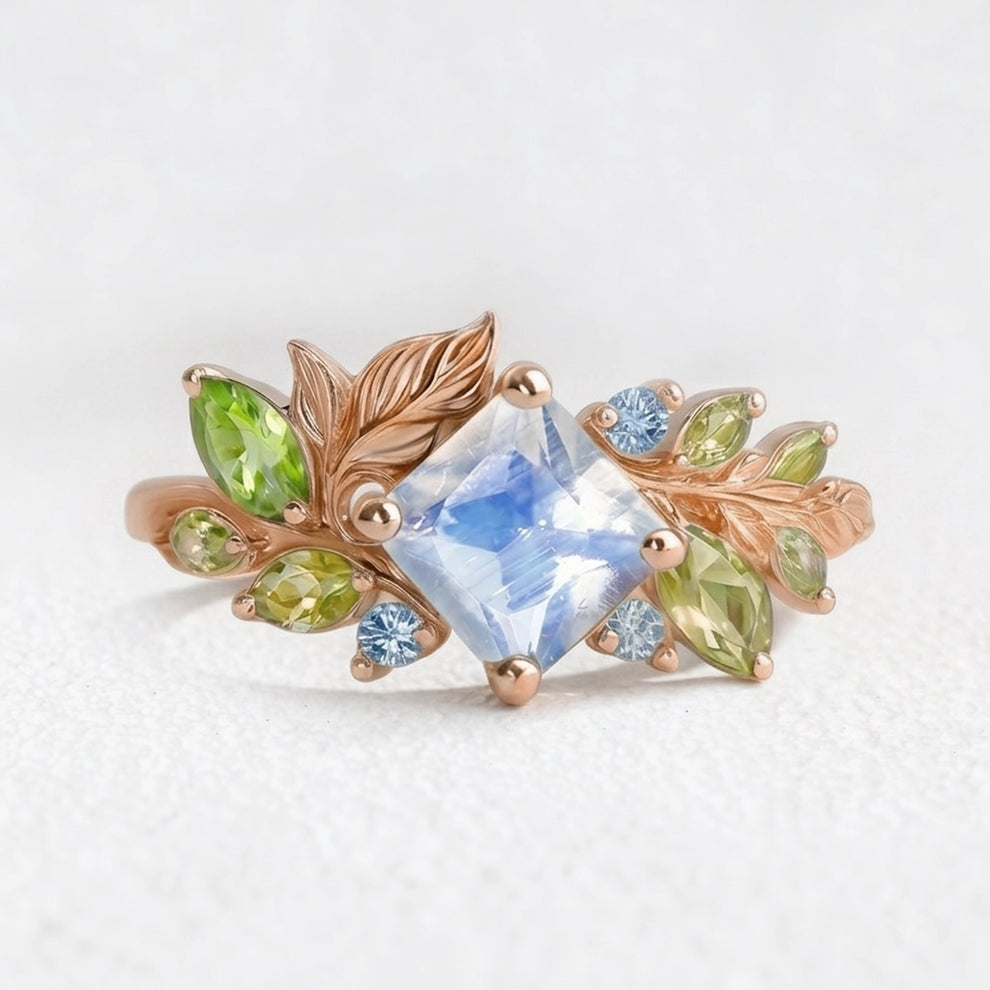Lydia’s Bloom | Square Moonstone Vine Engagement Ring