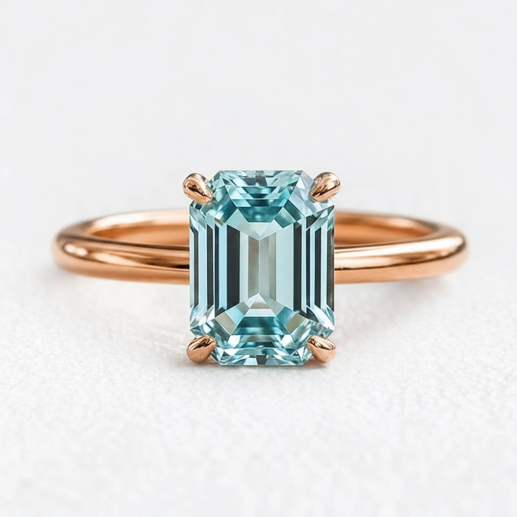Celia’s Lodestar | 3CT Emerald Cut Aqua Sapphire Solitaire Engagement Ring