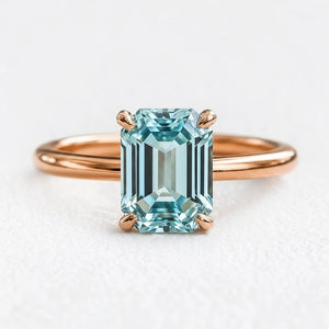 Celia’s Lodestar | 3CT Emerald Cut Aqua Sapphire Solitaire Engagement Ring