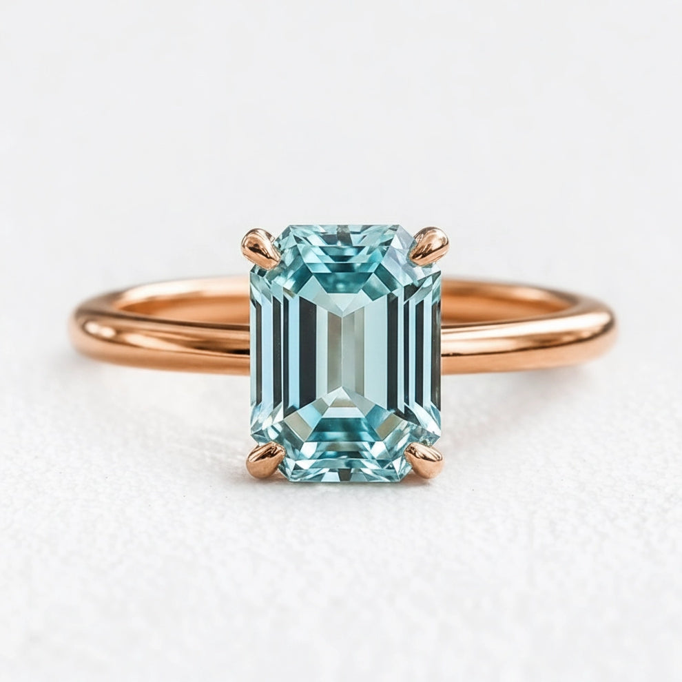 Celia’s Lodestar | 3CT Emerald Cut Aqua Sapphire Solitaire Engagement Ring
