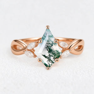 Elara’s Imprint | Kite Cut Moss Agate Engagement Ring
