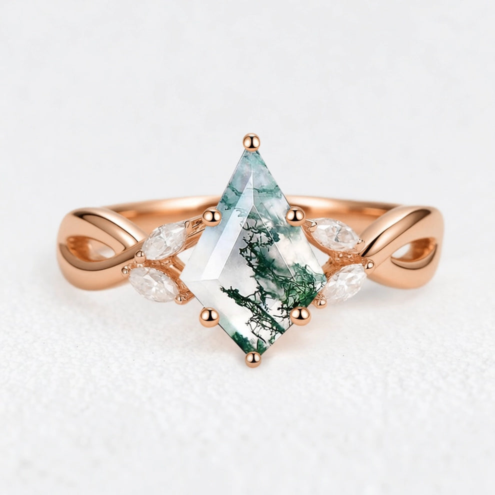 Elara’s Imprint | Kite Cut Moss Agate Engagement Ring