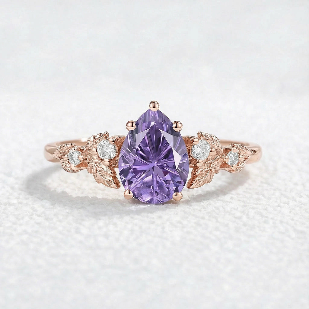 Daisy Promise｜Pear Shaped Purple Sapphire Engagement Ring.