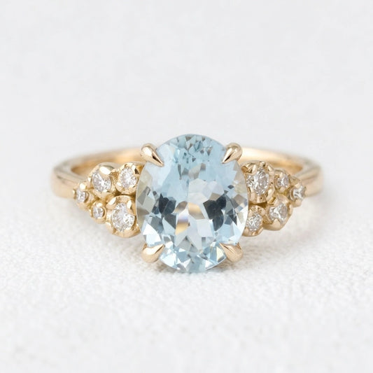 Marina’s Bloom | Oval Aquamarine Diamond Floral Cluster Ring