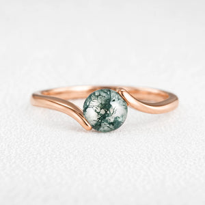 One Stone | Minimalist Solitaire Round Moss Agate Women’s Engagement Ring