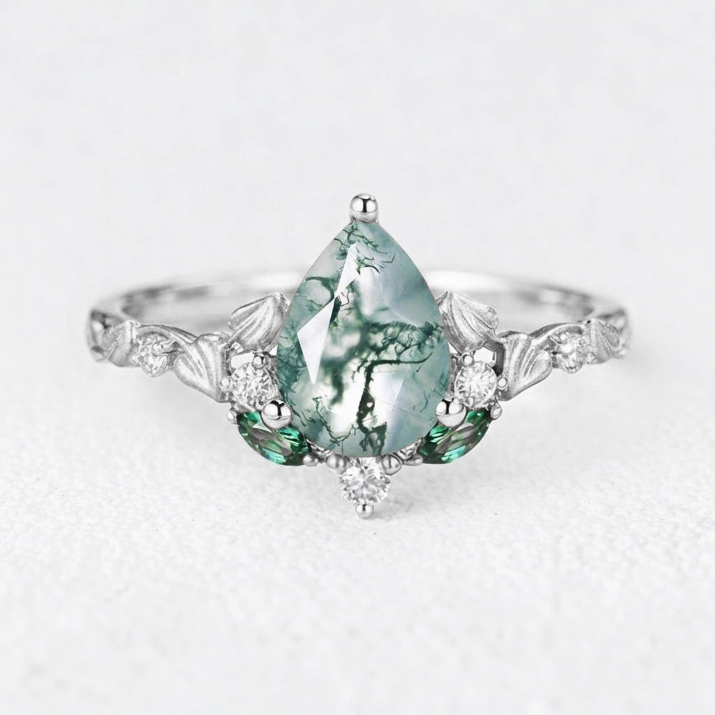 Seraphina’s Verdant | Pear Moss Agate Engagement Ring