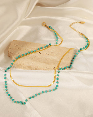 Chic Double-Wrap Snake Chain & Turquoise Bead Necklace