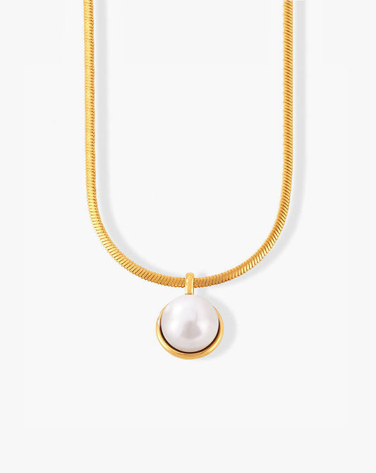 Gold Serpent & Tide Moon Pendant Necklace