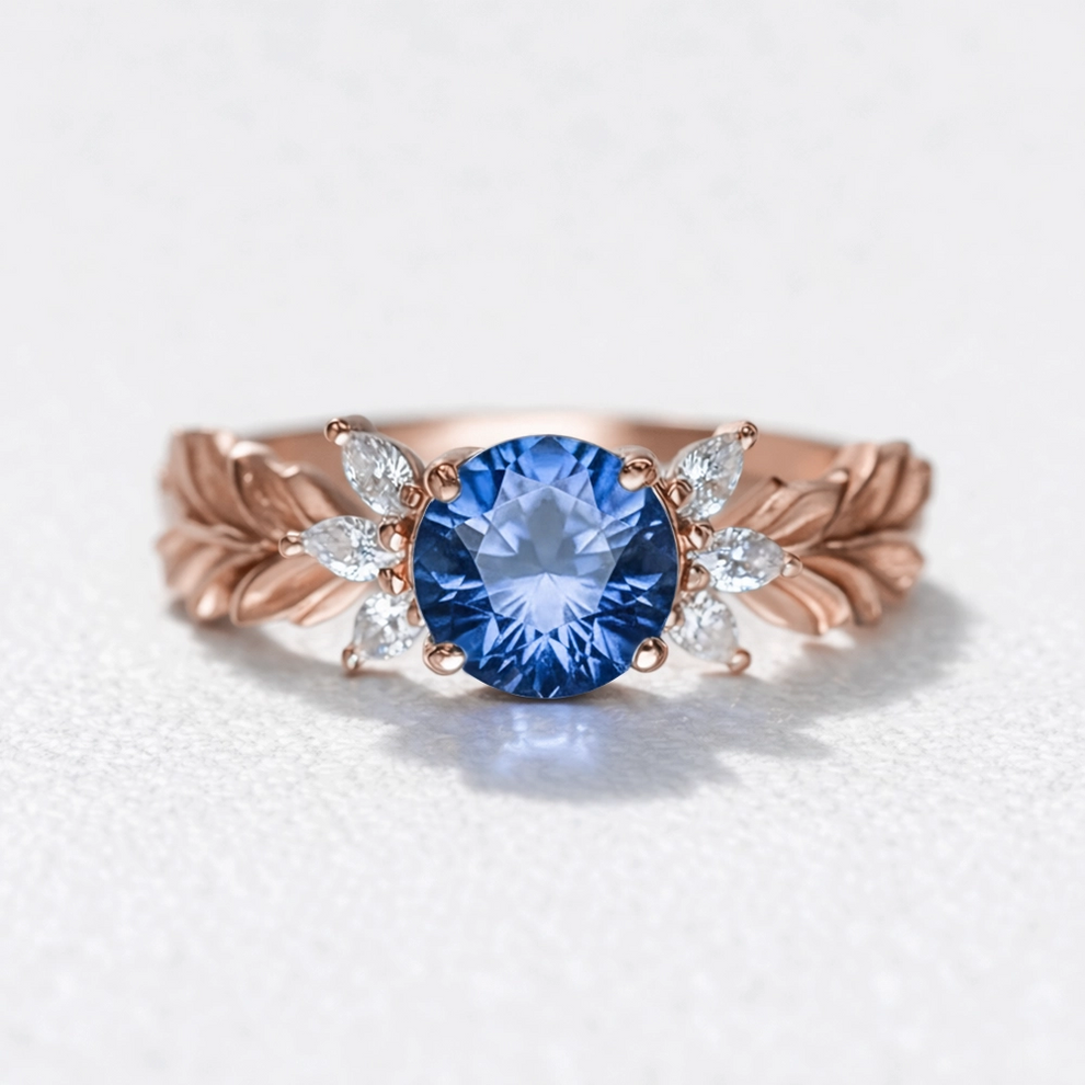 Stella‘s Folio | Blue Sapphire & Diamond Vine Engagement Ring.