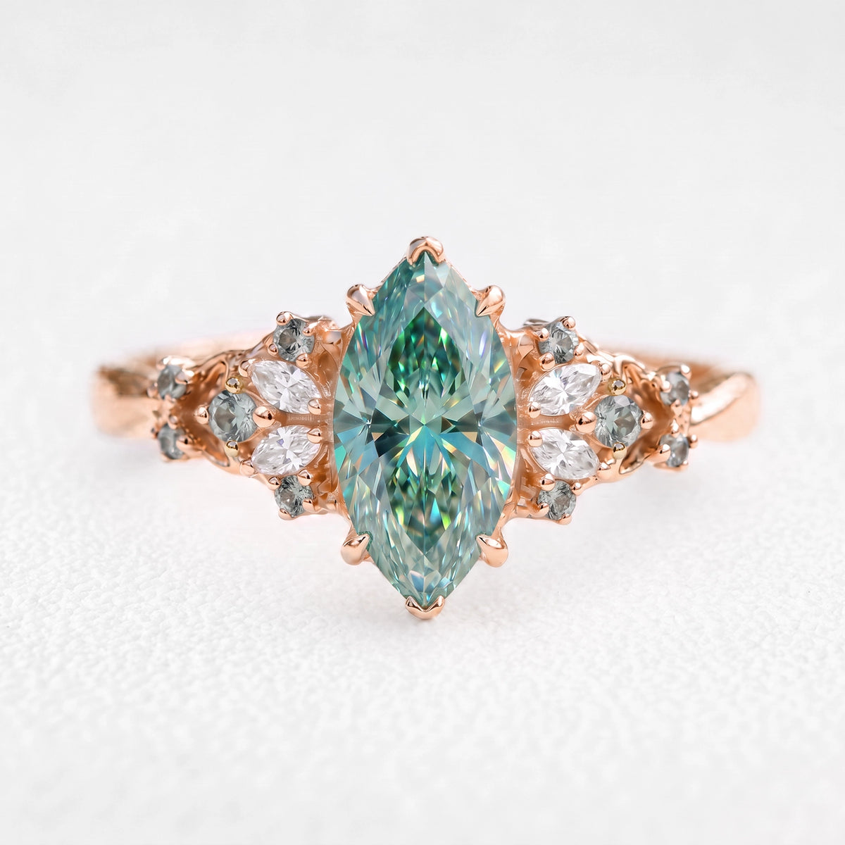 Joséphine’s Verdure | 1CT Marquise-Cut Green Moissanite Vintage Engagement Ring