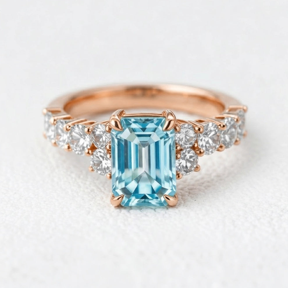 Eleanor’s Radiance | 2CT Emerald Cut Blue Sapphire Ring.