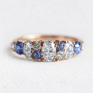 Cordelia’s Keepsake | Thistle Blue Sapphire & Moissanite Half‑Eternity Ring.