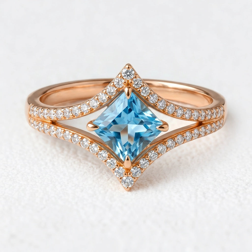 Celia’s Tide | 2CT Princess Aquamarine Halo Engagement Ring