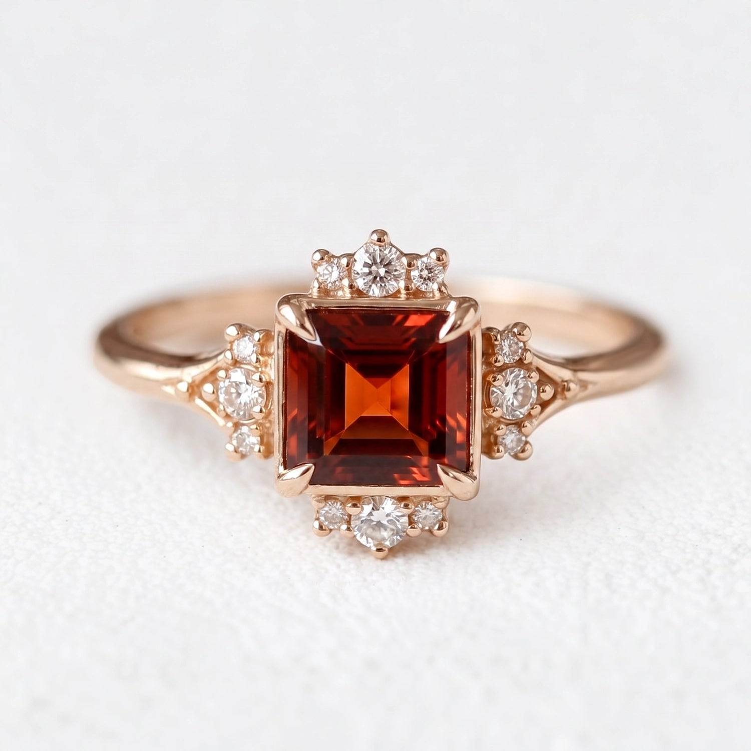 Victorian Ember | Square Cut Red Garnet Engagement Ring