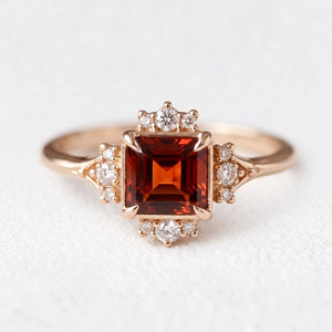 Victorian Ember | Square Cut Red Garnet Engagement Ring