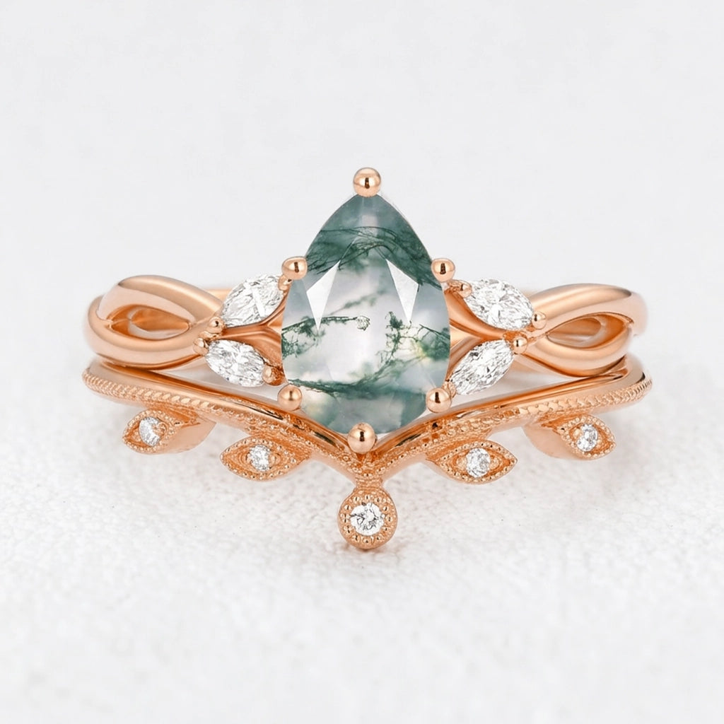 Coralie's Meadow | Pear Moss Agate Foliage Bridal Duo